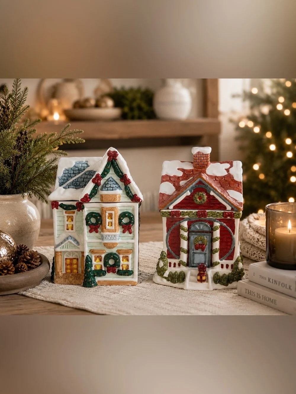 Vintage Victoria Ware Christmas House Cookie Jar Holiday Village Cottage 10”